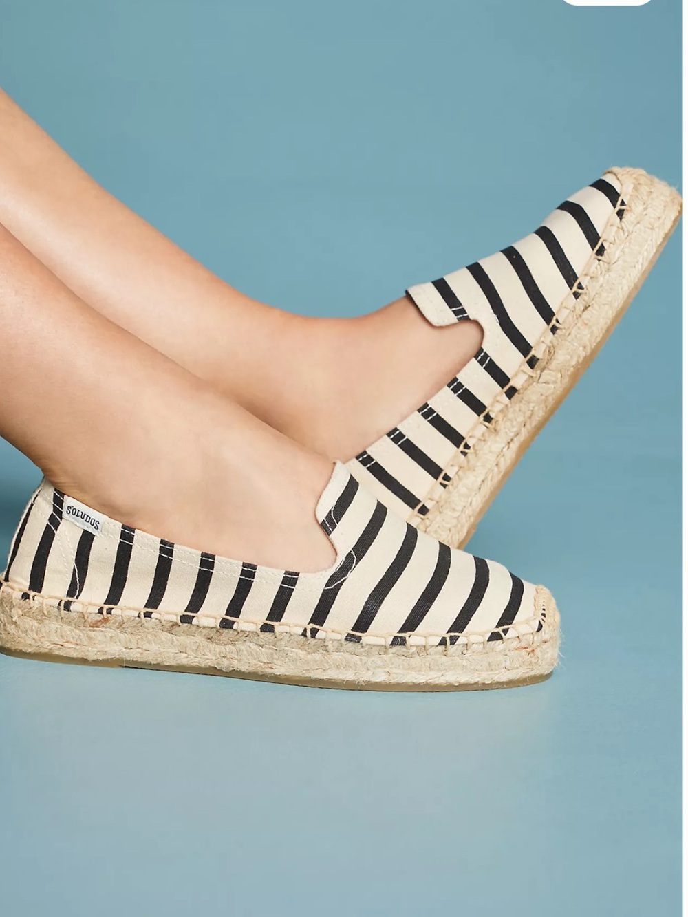 Soludos Black and Cream Striped Canvas Espadrille Slip-Ons